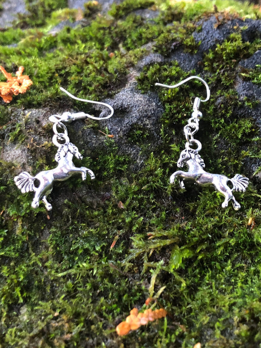 Small Silver Horse Earrings with Hypoallergenic Sterling Silver Ear Hooks - Good gift for Horse Lover