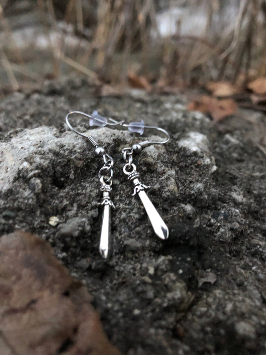 Sword Earrings - Dainty Silver Sword Earrings - Gift for LARPer, Gamer or Medeval Re-Enactor - Weapon jewelry