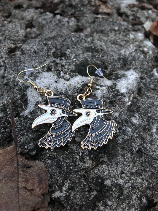 Steampunk Plague Doctor Earrings - Hypoallergenic Gold-Plated Hooks - Punk, Grunge and Gothic Valentines gift