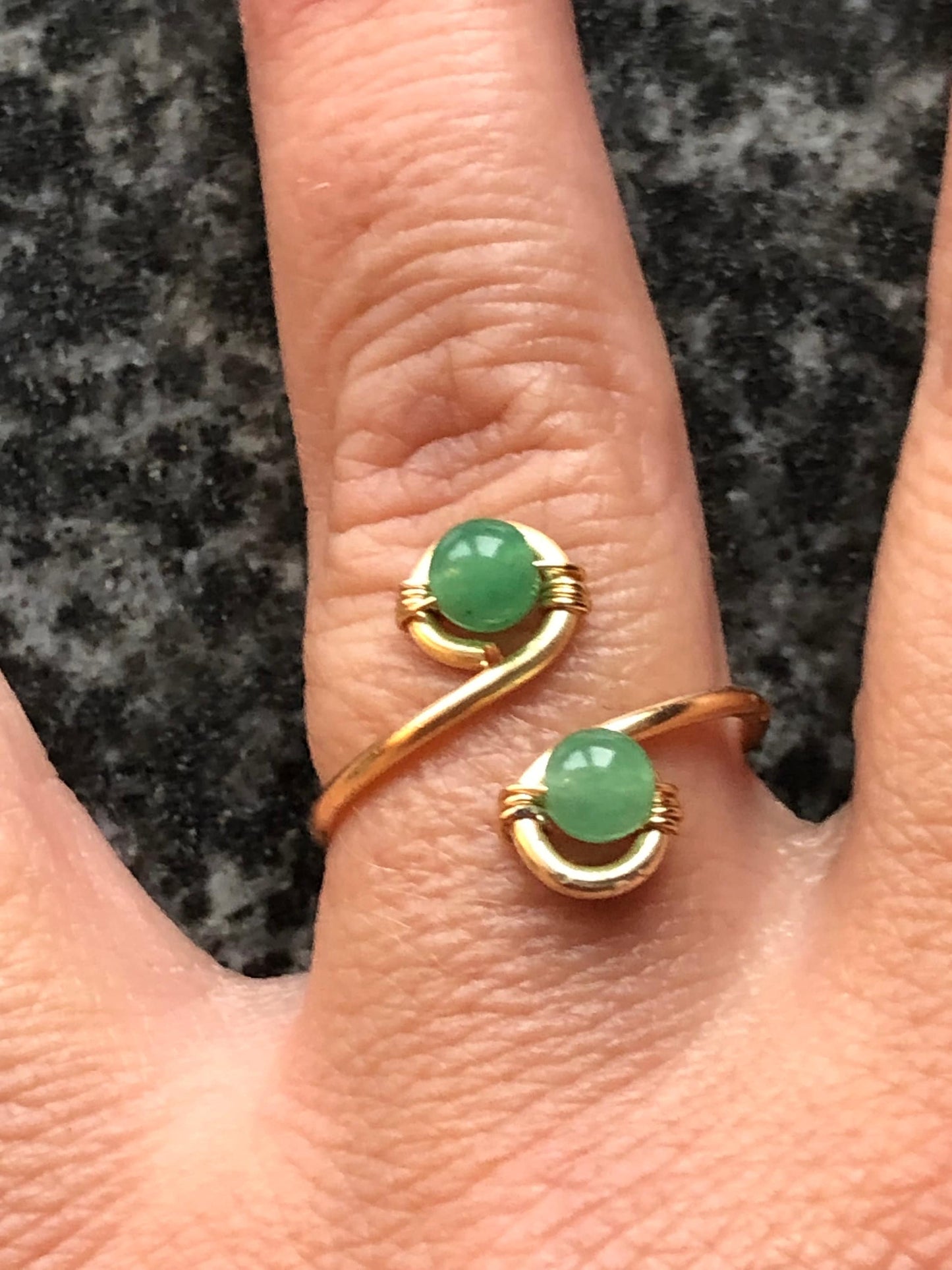 Adjustable Green Aventurine Ring with Enamelled copper - Plus Sized Available