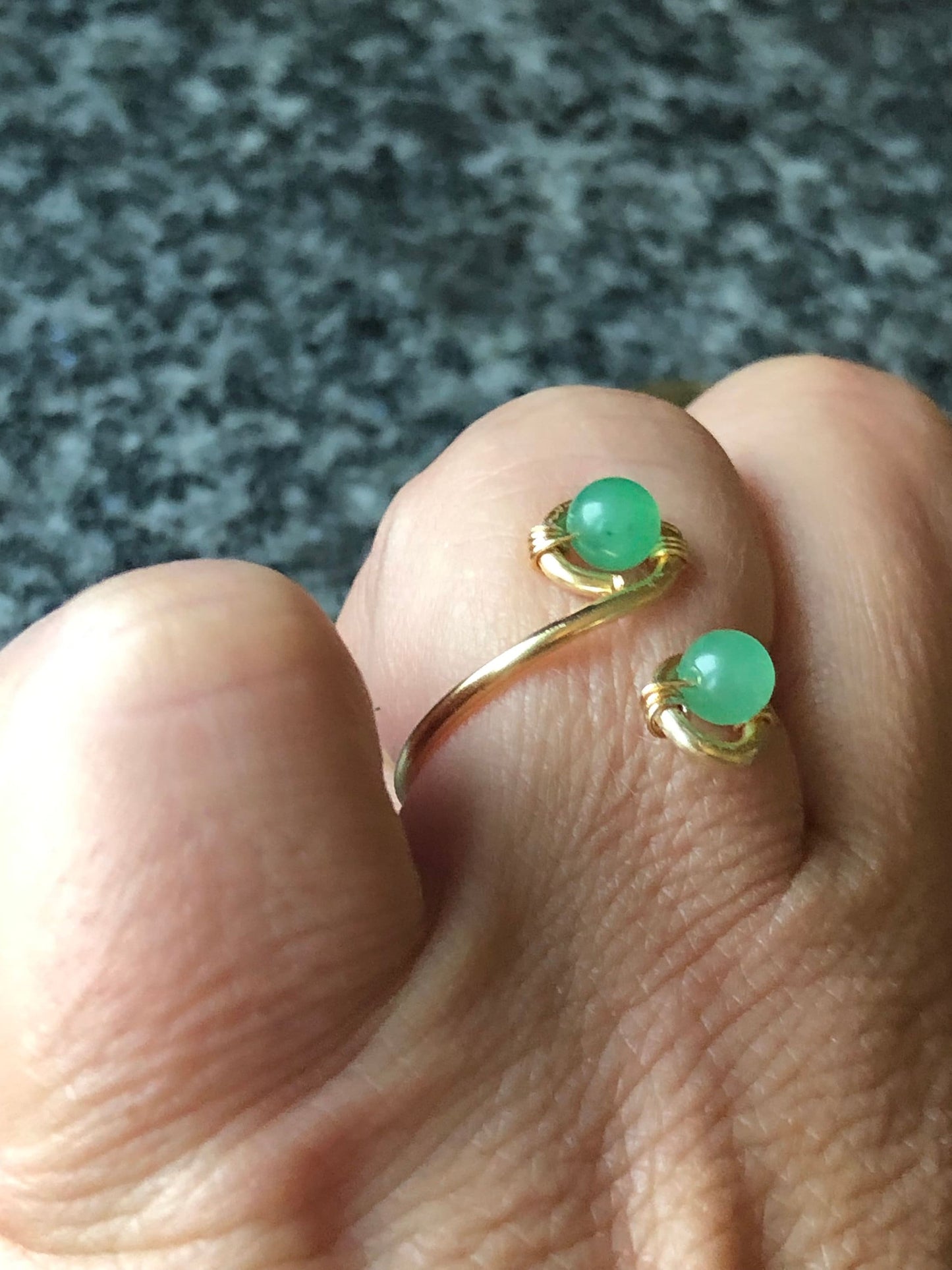 Adjustable Green Aventurine Ring with Enamelled copper - Plus Sized Available