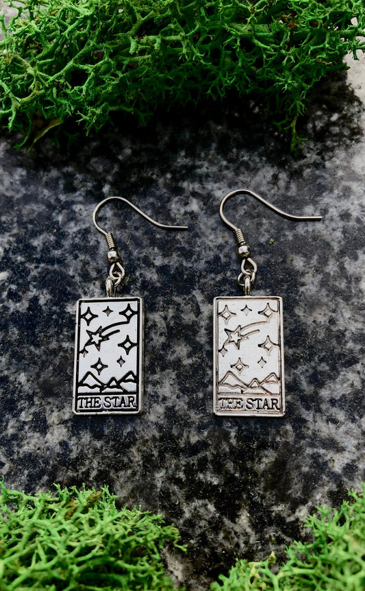 Hypoallergenic The Star Tarot Card Earrings, Mystic Tarot Cards Jewelry, Silver Colored Spooky Witchy Magical Earring, Gift For Witch